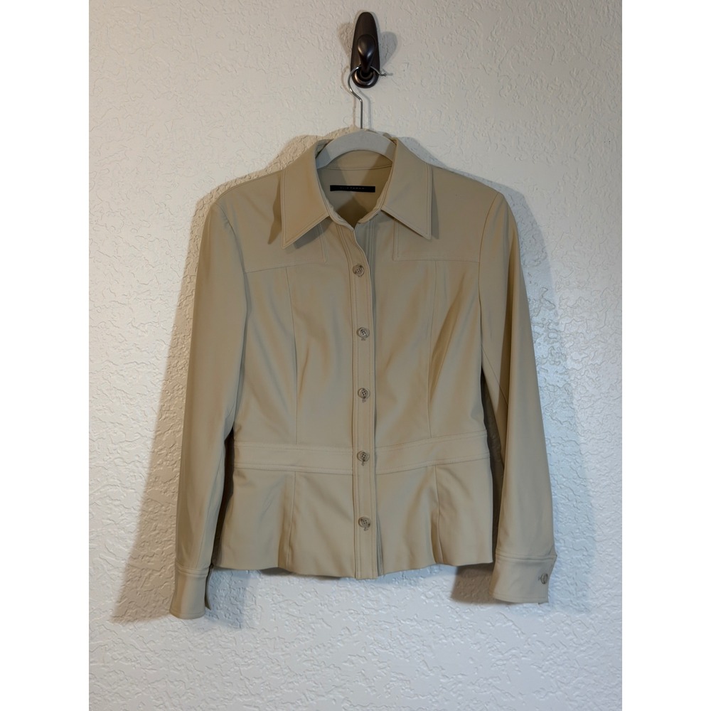 Elie Tahari Button Down Shirt Beige 6 Women Fitted Lycra Stretch Workwear - Picture 7 of 14